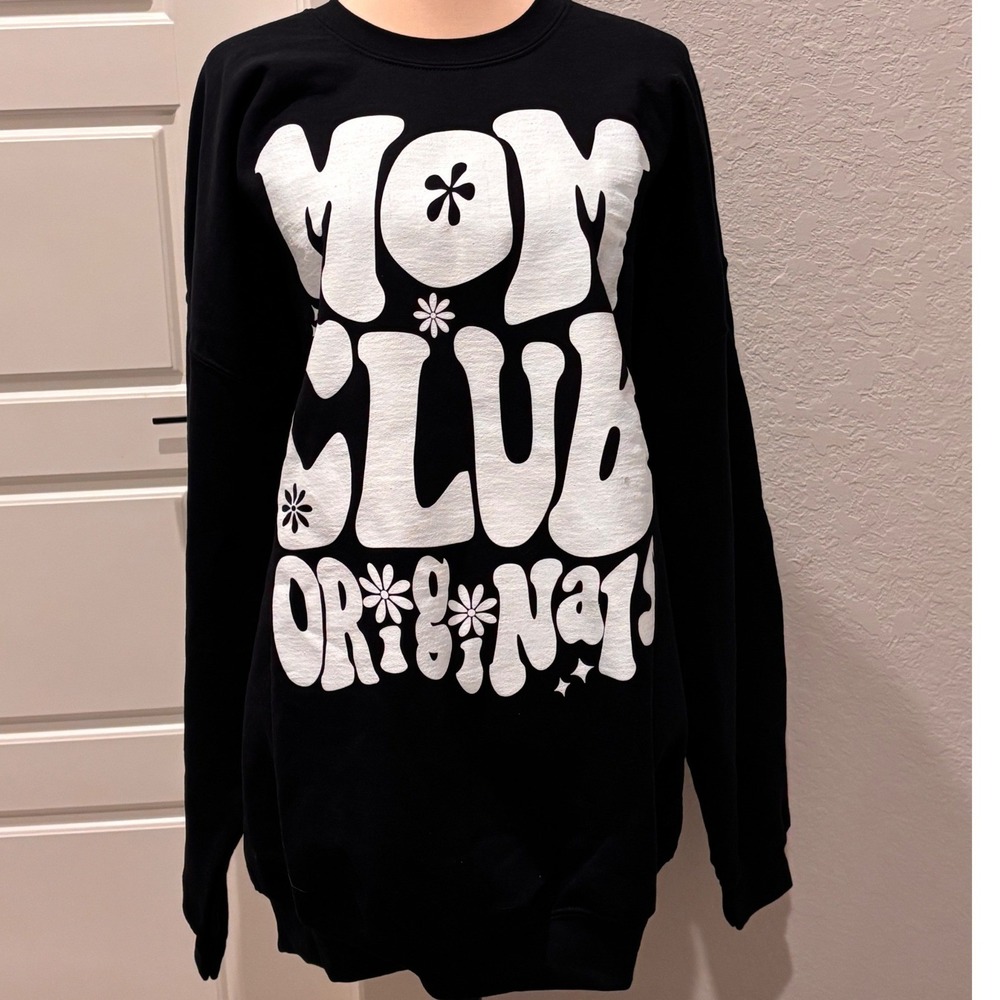 Slyfox Threads Sweatshirt Women 3X Black Mom Club Originals Retro Groovy Graphic